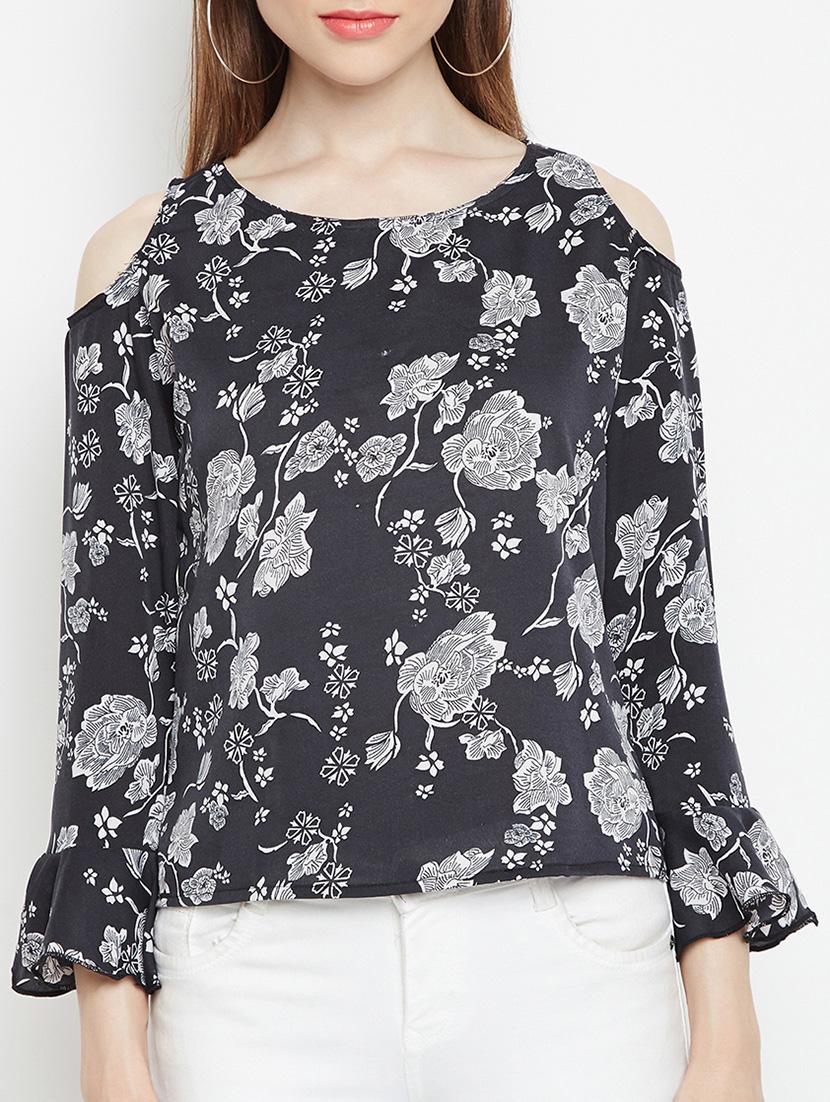 black floral cold shoulder top - 15034186 - Zoom Image - 1