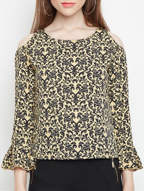 beige printed cold shoulder top - 15034189 - Standard Image - 1