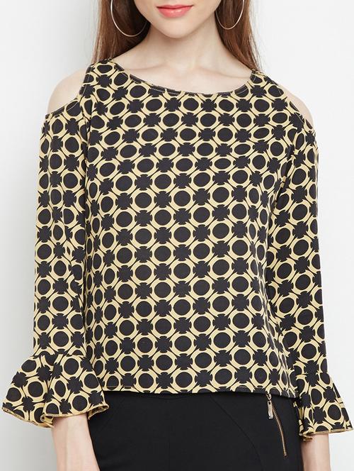 black printed cold shoulder top - 15034190 - Standard Image - 1
