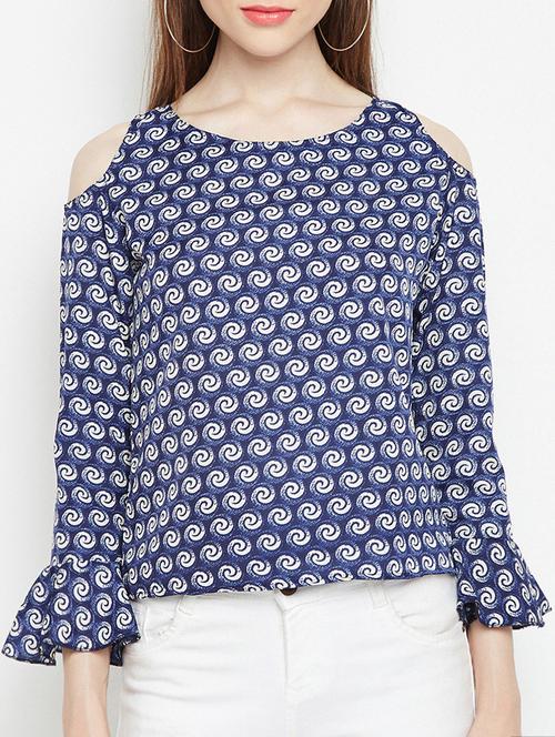 blue printed cold shoulder top - 15034192 - Very Small Image - 1