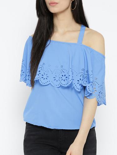 blue solid cold shoulder top - 15034207 - Very Small Image - 1