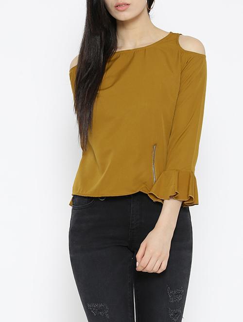 green solid cold shoulder top - 15034226 - Standard Image - 1