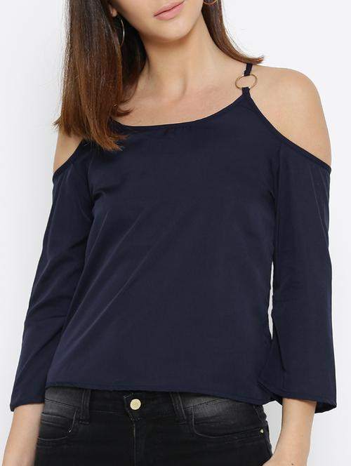navy blue solid cold shoulder top - 15034240 - Standard Image - 1