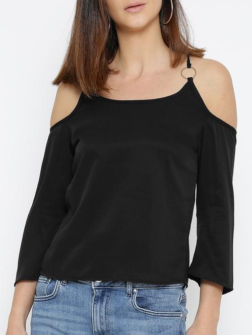 black solid cold shoulder top - 15034241 - Standard Image - 1