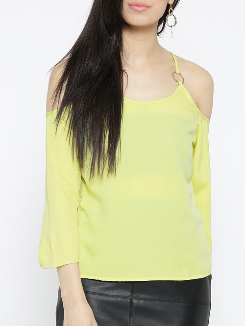 yellow solid cold shoulder top - 15034245 - Standard Image - 1
