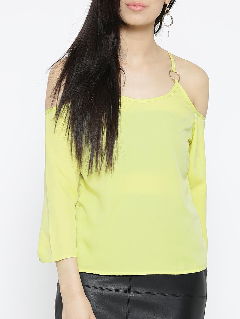 yellow solid cold shoulder top - 15034245 - Zoom Image - 1