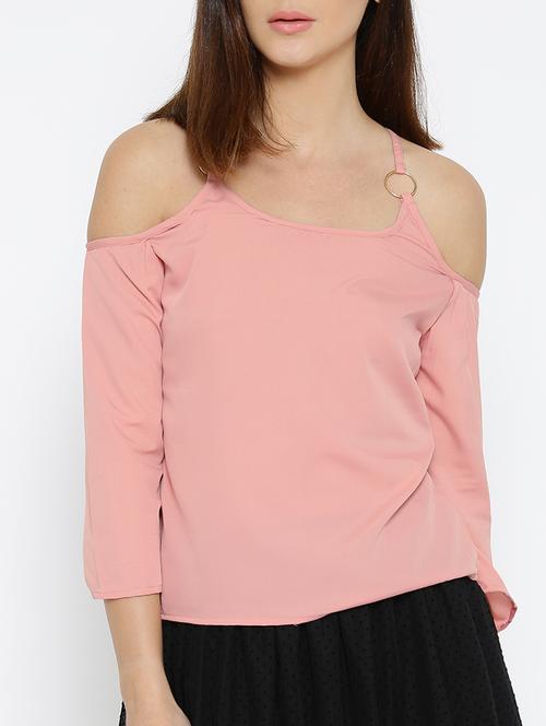 pink solid cold shoulder top - 15034246 - Standard Image - 1