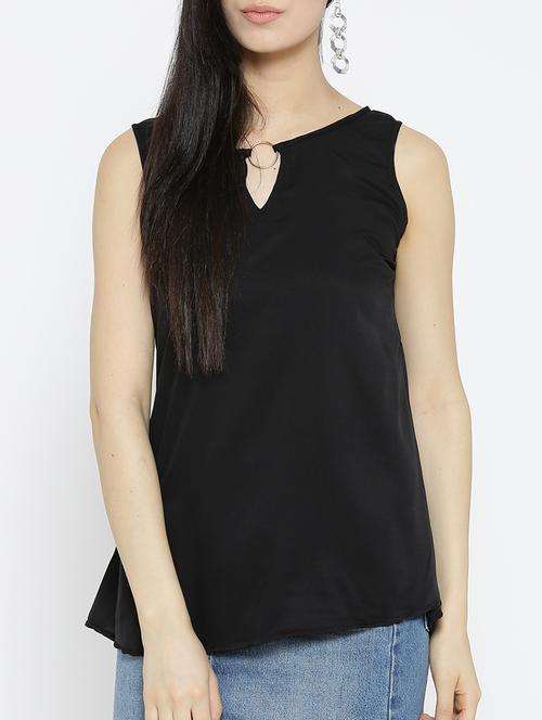 black solid a-line top - 15034250 - Standard Image - 1
