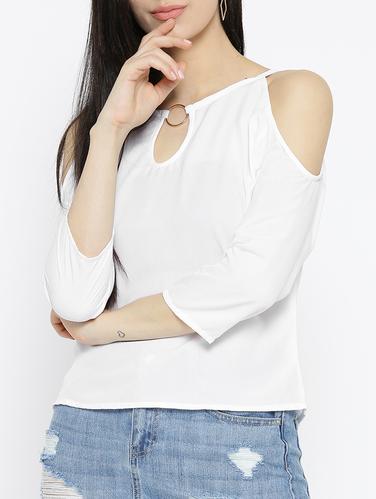 white solid cold shoulder top - 15034262 - Very Small Image - 1