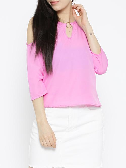 pink solid cold shoulder top - 15034265 - Standard Image - 1