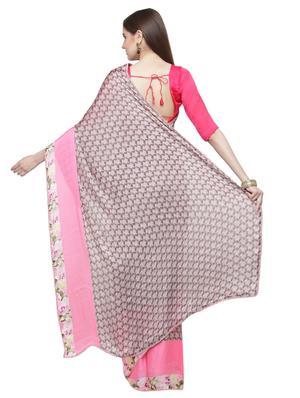 brown cotton printed saree with blouse - 15035762 - Standard Image - 2