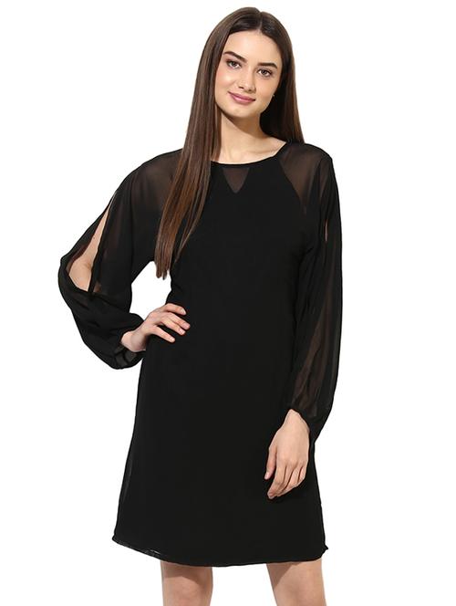 sheer panel slit sleeved dress - 15036090 - Standard Image - 1