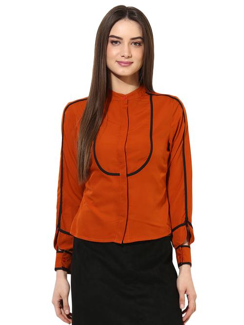 orange solid cotton shirt - 15036104 - Standard Image - 1
