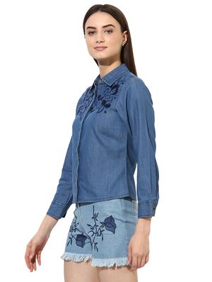 blue solid denim shirt - 15036109 - Standard Image - 2