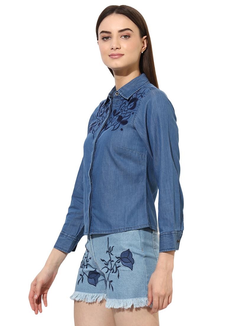blue solid denim shirt - 15036109 - Zoom Image - 2
