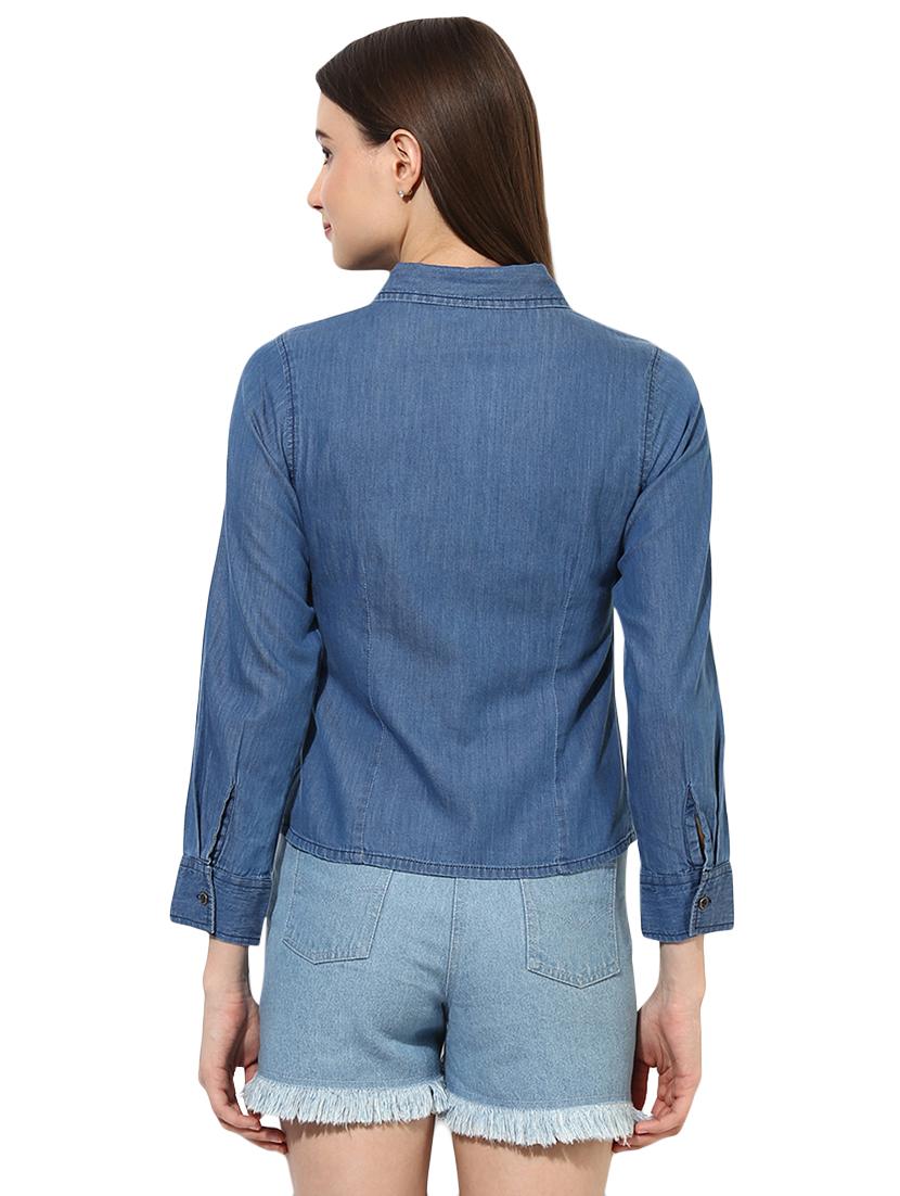 blue solid denim shirt - 15036109 - Zoom Image - 3