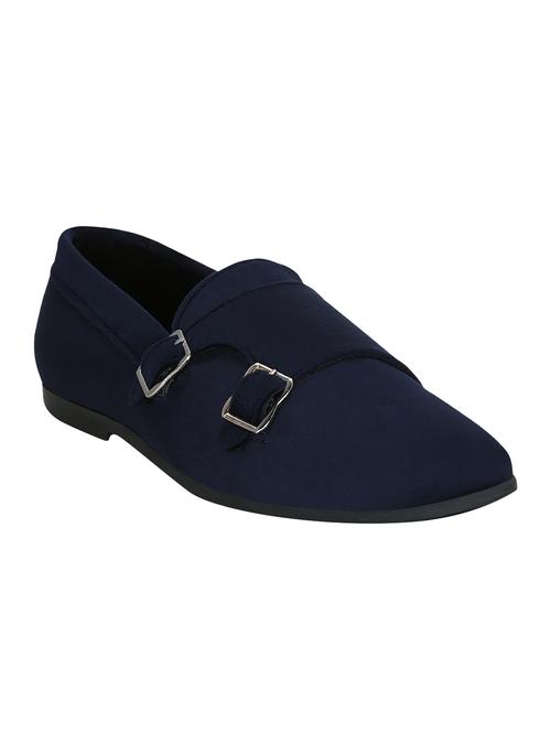 blue faux leather slip on monk straps - 15036861 - Standard Image - 1