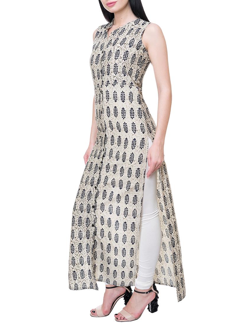 beige rayon straight kurta - 15036909 - Zoom Image - 2