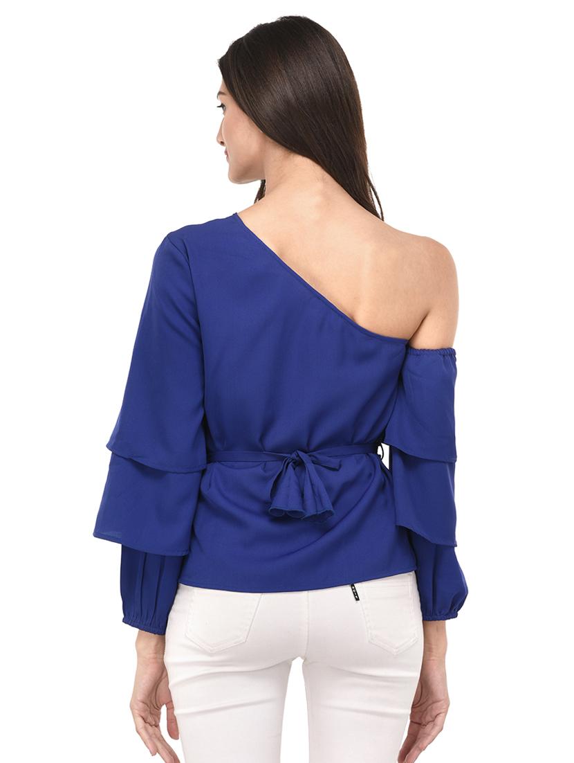 blue solid single shoulder top - 15037163 - Zoom Image - 3