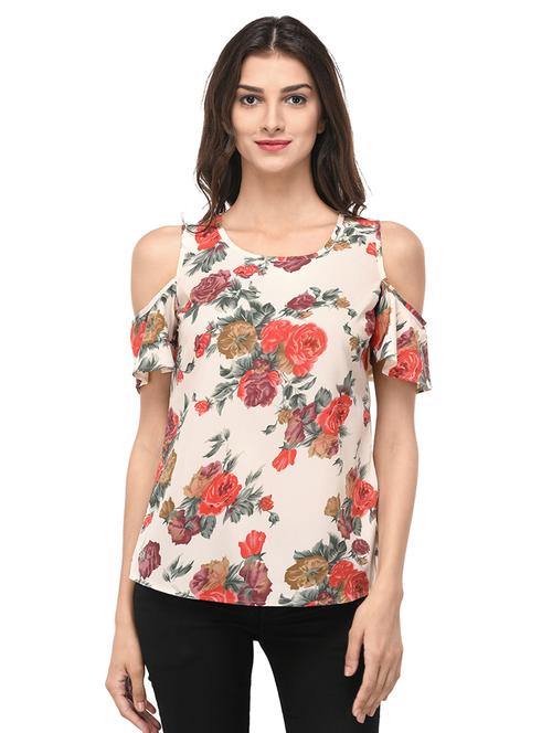 beige floral cold shoulder top - 15037167 - Standard Image - 1