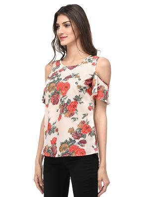 beige floral cold shoulder top - 15037167 - Standard Image - 2