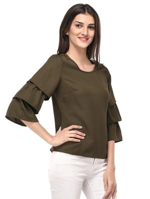 green solid bell sleeved top - 15037174 - Standard Image - 2