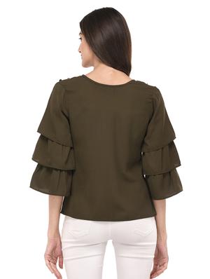 green solid bell sleeved top - 15037174 - Standard Image - 4