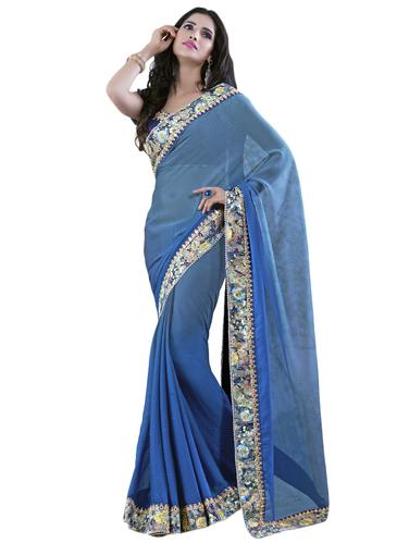 embellished lace border saree with blouse - 15037375 - Very Small Image - 1