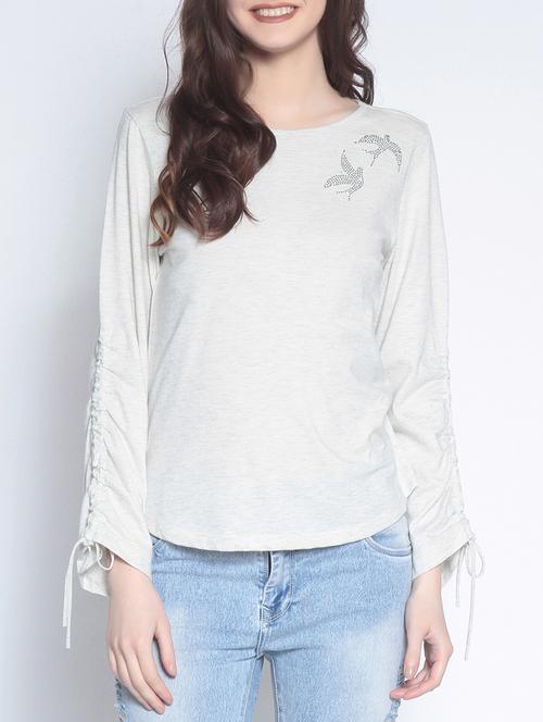 ruched sleeve embellished heather top - 15037756 - Standard Image - 1