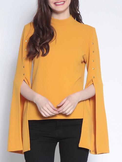 button detail slit sleeved top - 15037757 - Standard Image - 1