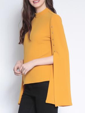 button detail slit sleeved top - 15037757 - Standard Image - 2