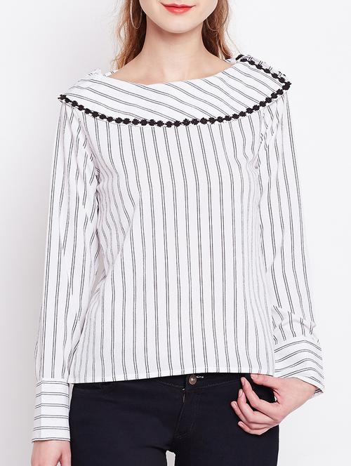 lace detail striped top - 15037764 - Standard Image - 1