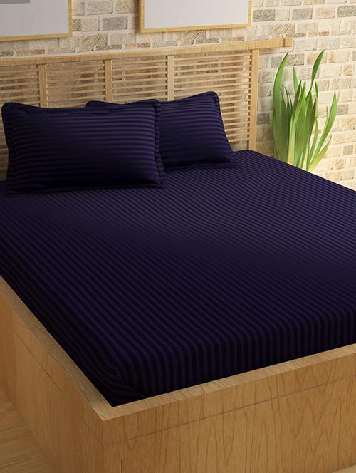 self striped double bedsheet with 2 pillow covers - 15037903 - Very Small Image - 1