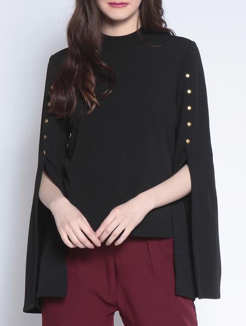 button detail slit sleeved top - 15038411 - Standard Image - 1