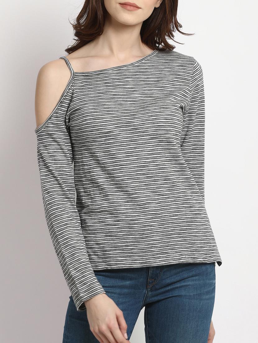 single cold shoulder striped top - 15038426 - Zoom Image - 1