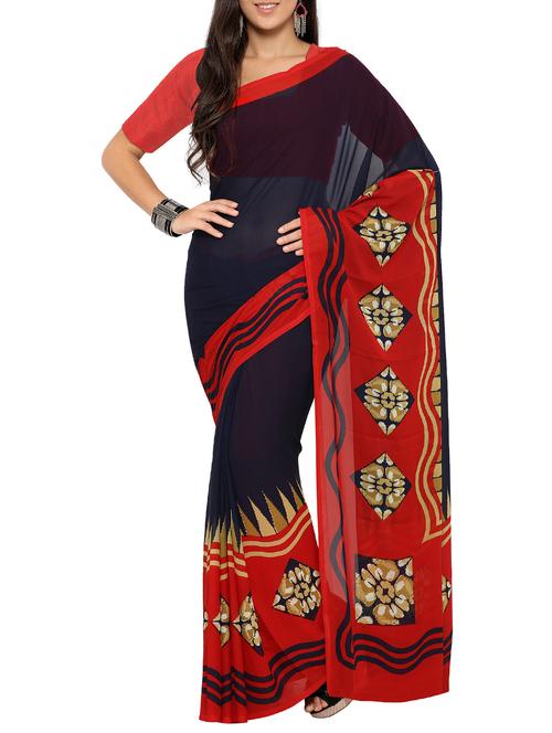 blue georgette printed saree with blouse - 15039816 - Standard Image - 1