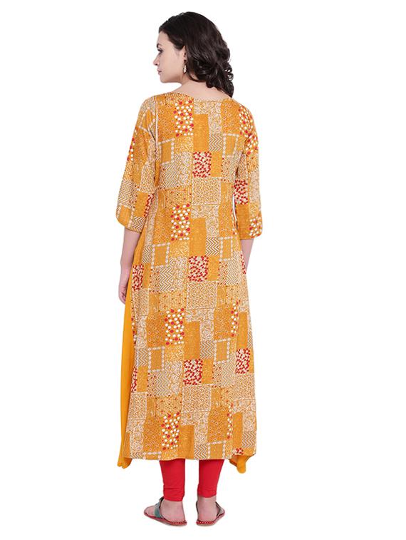 yellow rayon straight kurta - 15040156 - Zoom Image - 3