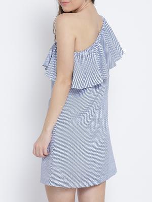 blue striped single shoulder dress - 15041399 - Standard Image - 3
