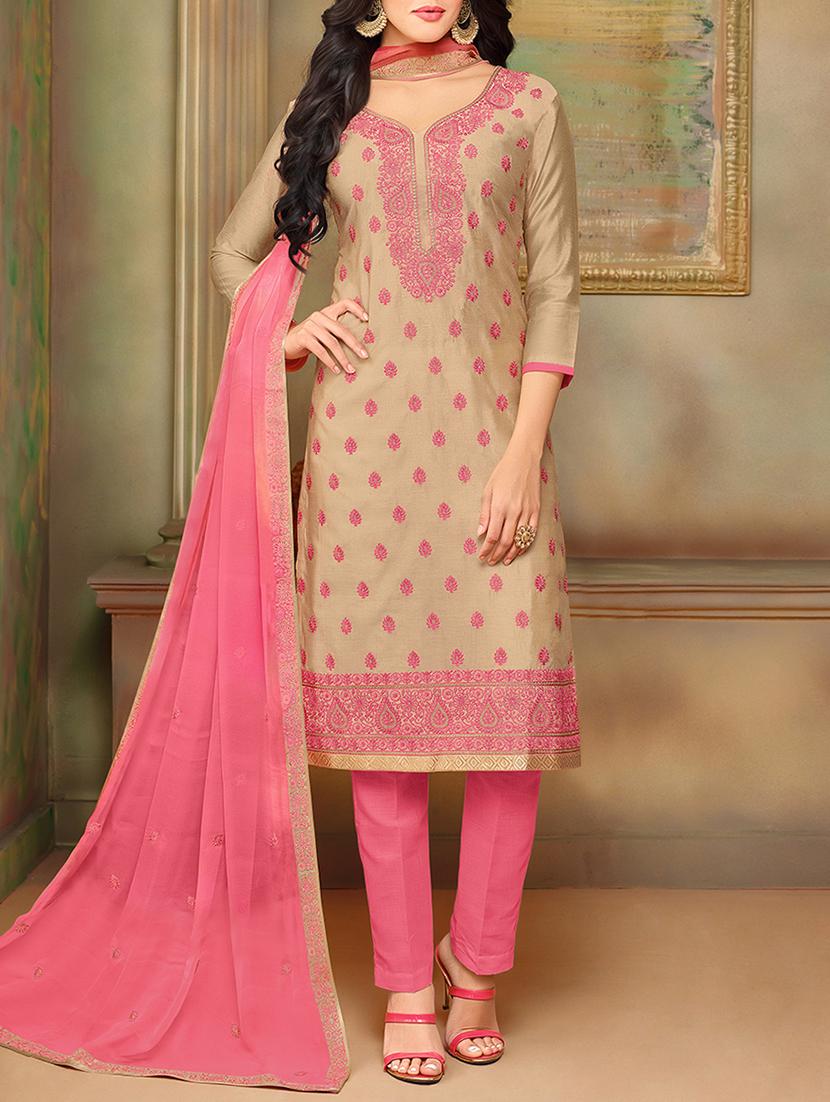 Brown straight pant suits unstitched suit - 15041763 - Zoom Image - 1