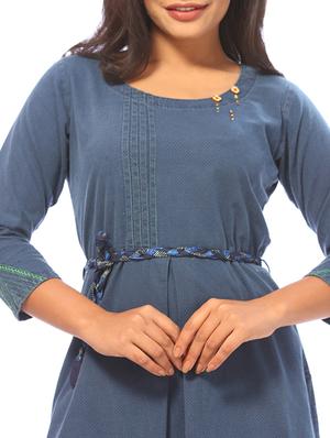 blue denim kurta palazzo set - 15042297 - Standard Image - 4