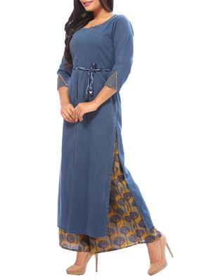 blue denim kurta palazzo set - 15042298 - Standard Image - 2