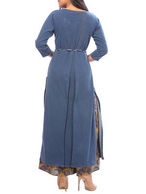 blue denim kurta palazzo set - 15042298 - Standard Image - 3