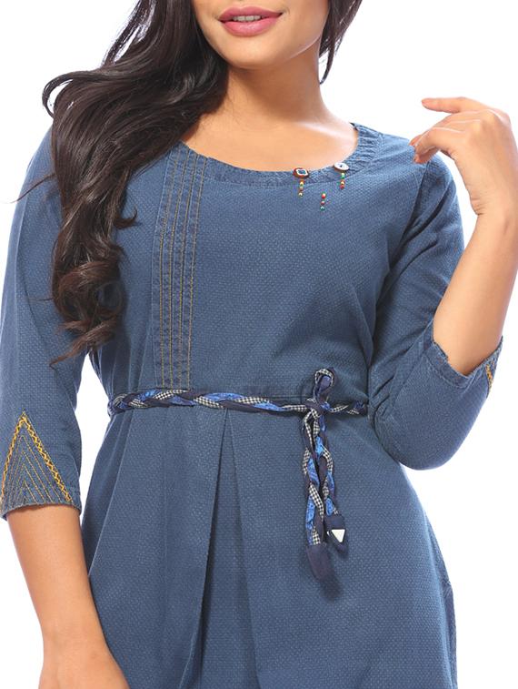 blue denim kurta palazzo set - 15042298 - Zoom Image - 4