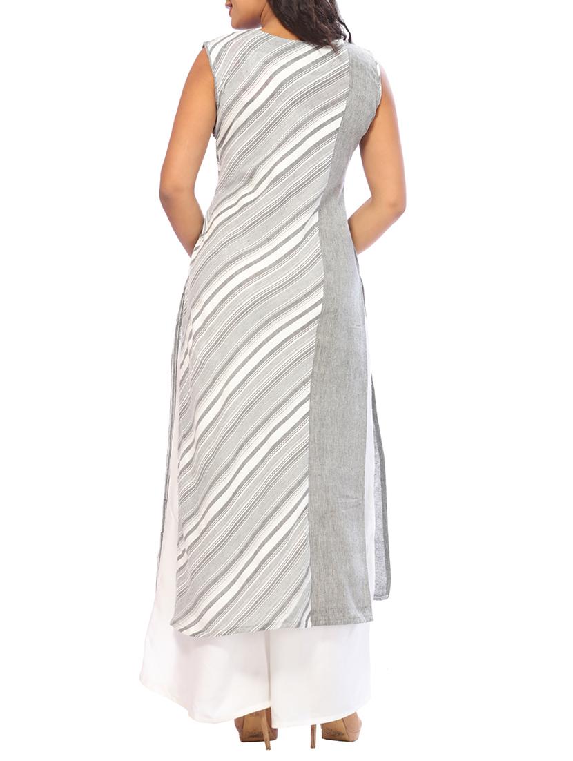grey cotton straight kurta - 15042299 - Zoom Image - 3