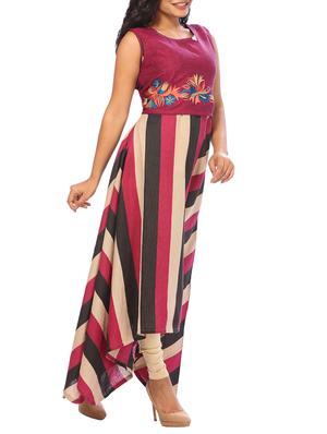 magenta cotton asymmetric kurta - 15042324 - Standard Image - 2