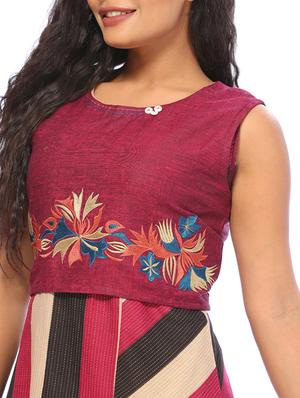 magenta cotton asymmetric kurta - 15042324 - Standard Image - 4