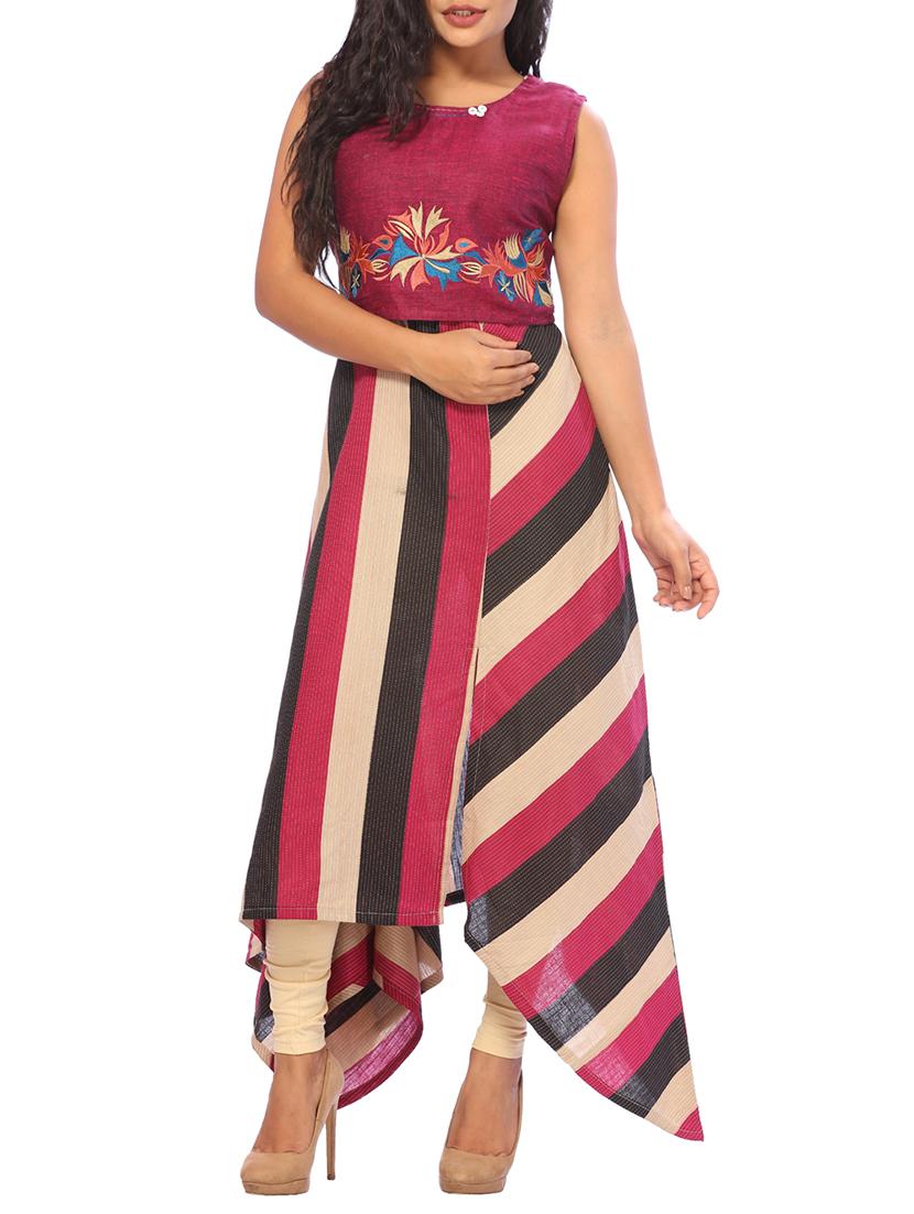 magenta cotton asymmetric kurta - 15042324 - Zoom Image - 1