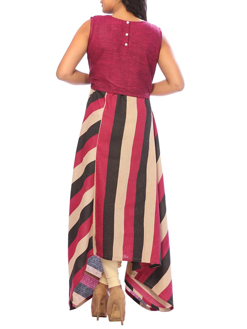 magenta cotton asymmetric kurta - 15042324 - Zoom Image - 3