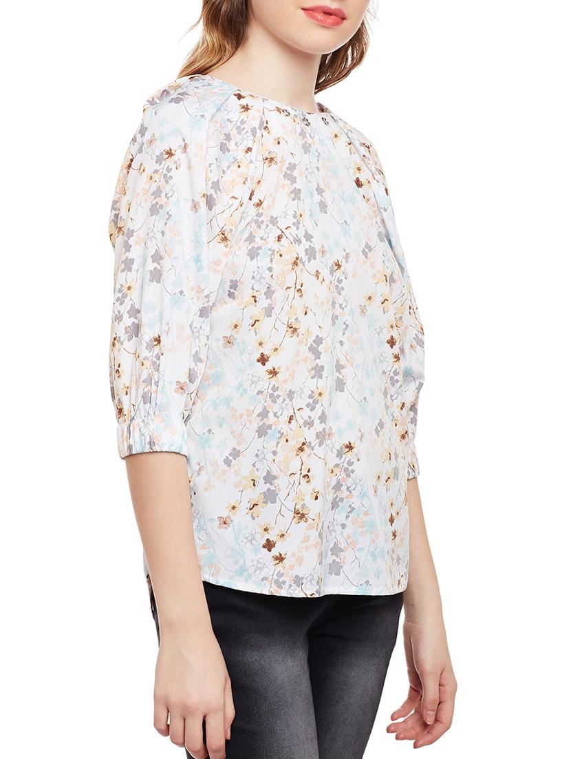 round neck floral asymmetric top - 15042627 - Zoom Image - 2