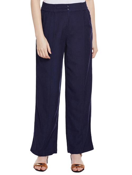 navy blue cotton wide leg trouser - 15042650 - Standard Image - 1